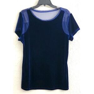 Top/Blouse-INC-International Concepts-Dark Blue Velvet-Netting-Short Sleeve-XL